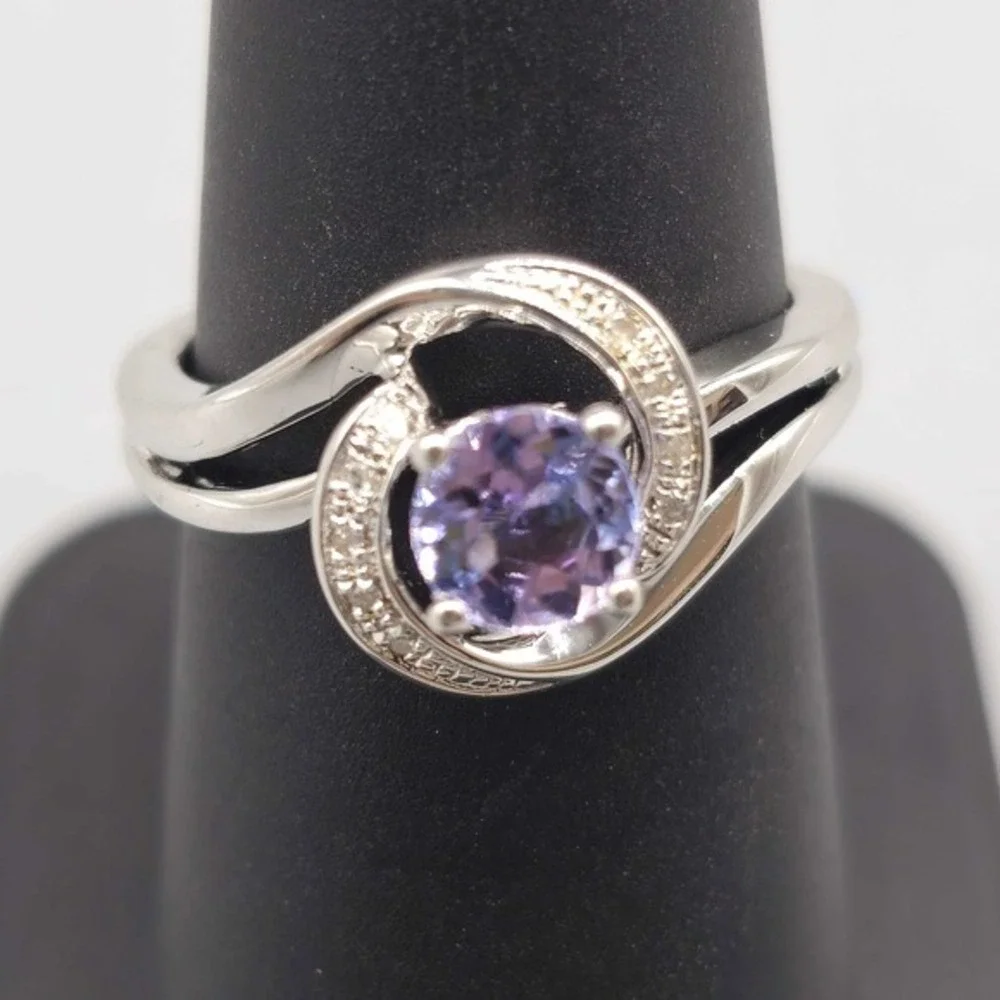 .925 SILVER DIAMOND & TANZANITE RING SIZE 7 4G (GNH022918)